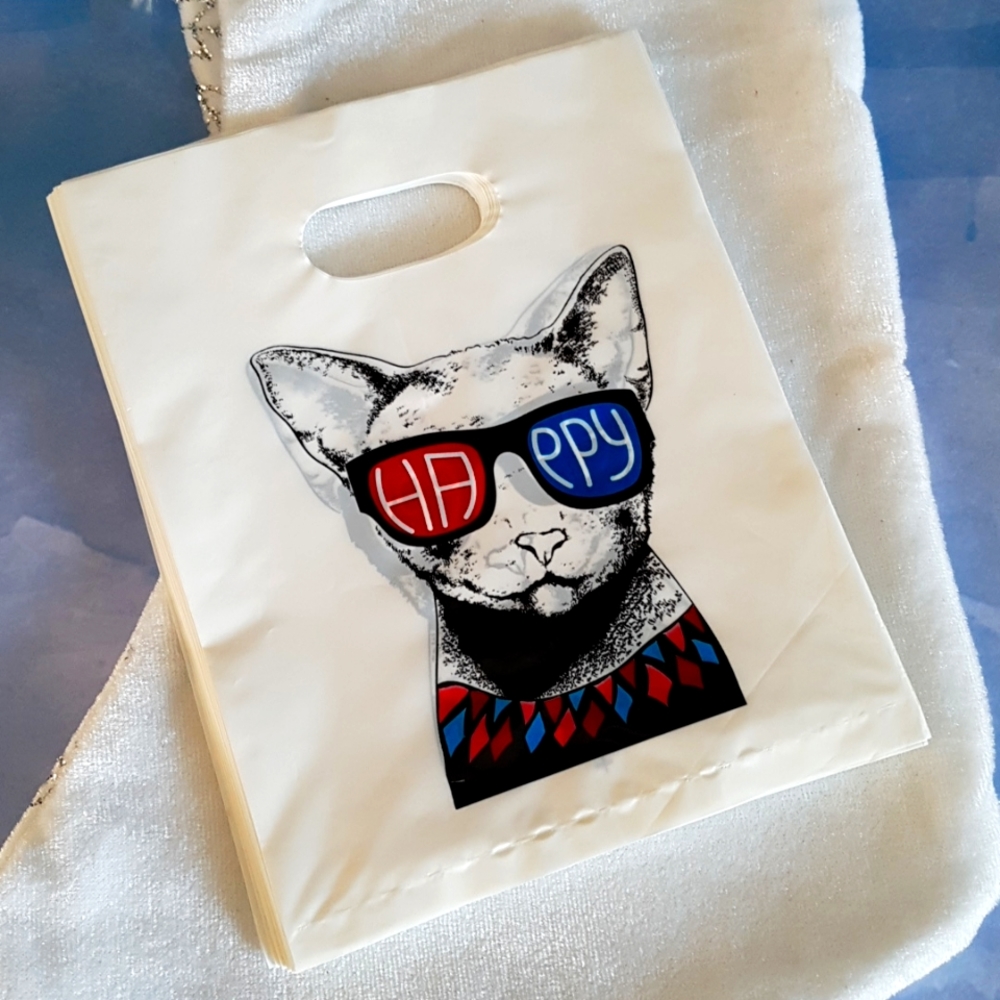 25 pcs Cat Happy Bags Thank You Bags Favor Bags Loot Bags Treat Bags 6"x6" In.
